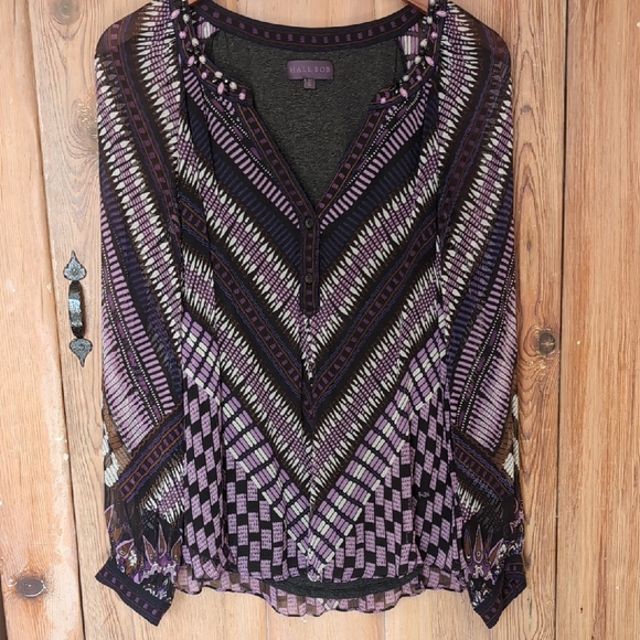 Hale Bob Purple and Black Chevron Blouse - Picture 1 of 6